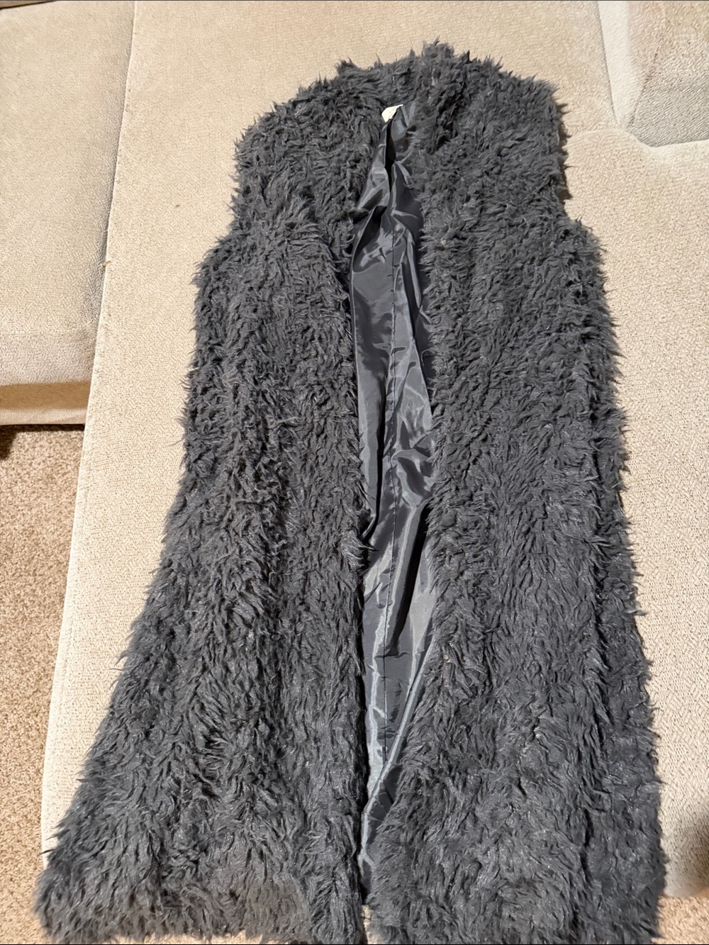 Listicle Charcoal Faux Fur Longline Vest